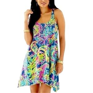 Lilly Pulitzer Montrey Blue and Pink Asymmetrical Sundress Size XXS